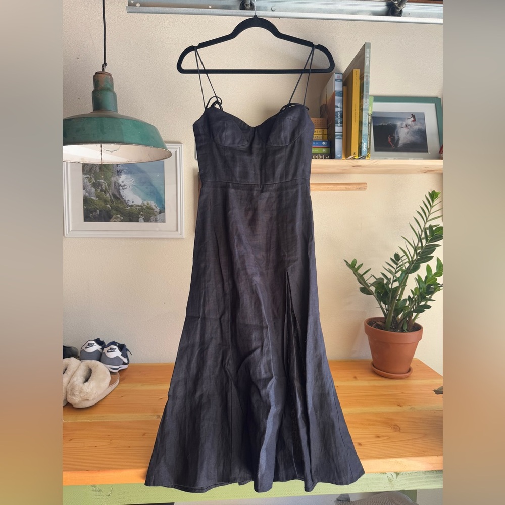 Reformation - Black Linen Midi Dress - Size 2
